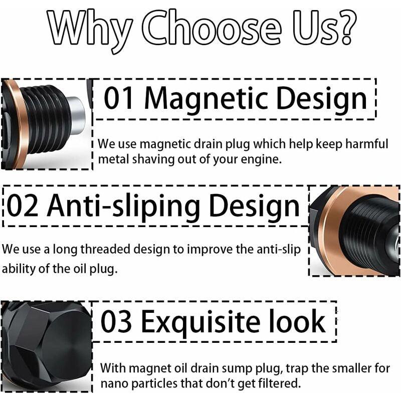 Oil Pan Screw, Universal Metal Anodized Magnetic Engine Oil Pan Nut Drain Plug Anti-Theft With Ring, Universal Oil Pan.