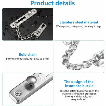 Security Door Chain Anti-Theft Door Lock Stainless Steel Door Chain Lock Sliding Door Restrictor With 4 Screws For
