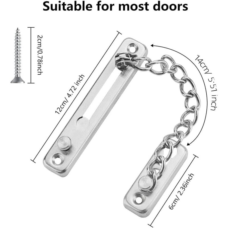 Security Door Chain Anti-Theft Door Lock Stainless Steel Door Chain Lock Sliding Door Restrictor With 4 Screws For