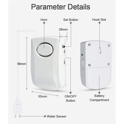Water Leak Alarm 130Db, 95Cm Long Cable With Sensor, Home Security Water Leak Detection Alarm, Battery Included.