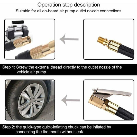 Tire Inflator Pump Hose, Motorcycle Valve Air Rubber Hose Lock-On Tire Chuck With Clip For Motorcycle Car Bike Hose.