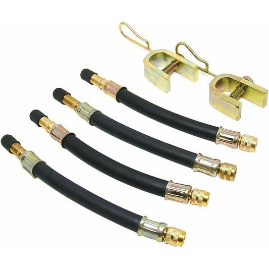 4 pcs Set Tire Valve Extension Flexible Tire Hose Valve 150Mm With 2 Brackets.