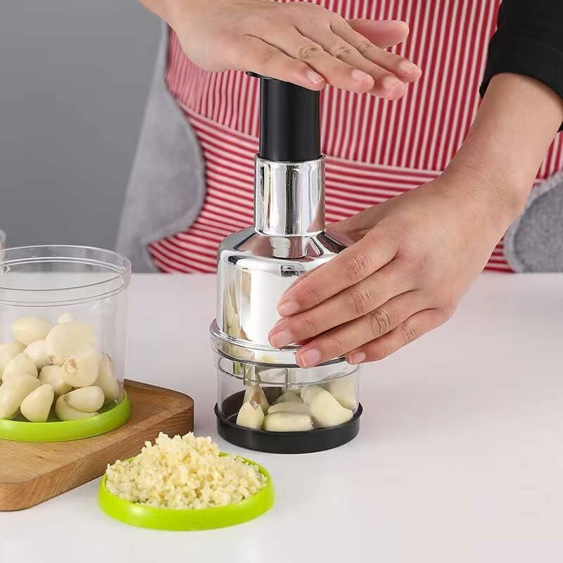 Garlic And Onion Chopper, Stainless Steel Manual Vegetable Chopper, Manual Garlic Press For Ginger, Chili, Salad,