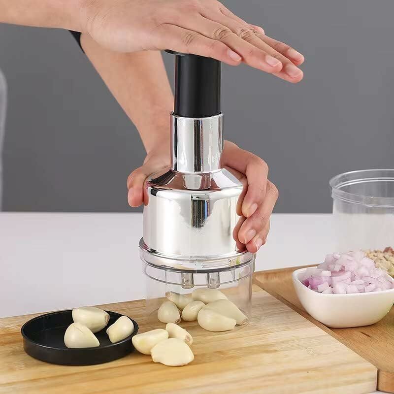 Garlic And Onion Chopper, Stainless Steel Manual Vegetable Chopper, Manual Garlic Press For Ginger, Chili, Salad,