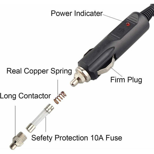 2 Pack Dc 12V Male Cigarette Lighter Socket Power Plug With 10A Red Fuse And LED Power Indicator.