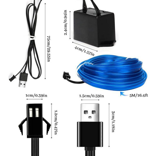 5M Car Interior Lighting,LED Car Interior,5V El Wire LED Light Strip For Car Interior,LED Car Interior Light Wire,Auto.