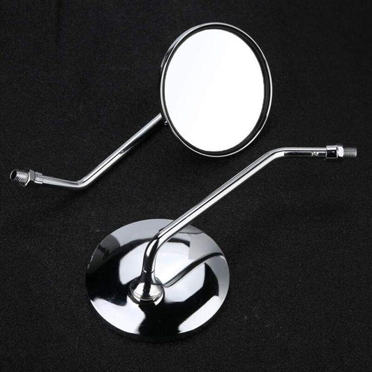Rearview Mirror - 1 Pair 10Mm ROund Chrome Silver Motorcycle Rearview Mirrors. Left And Right Side Mirror..