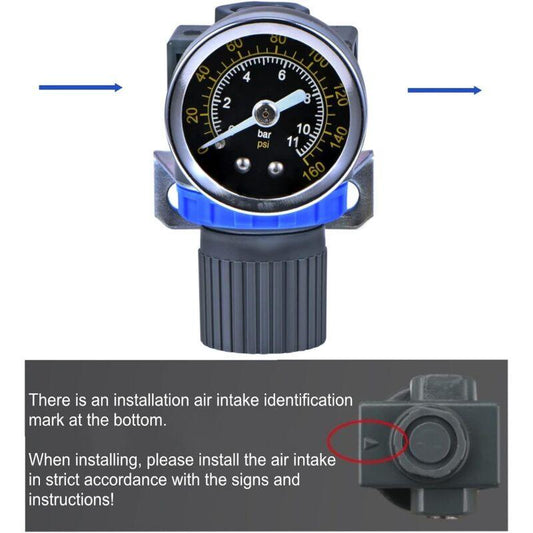 New Pressure Reducer For Compressed Air Compressor, Pressure Range (0-10 Bar), 1/4 Inch.