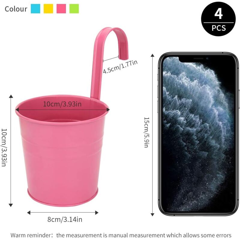 Metal Hanging Flower Pot, Outdoor Flower Pot With Drainage Hole Perfect For Garden, Balcony, Fence, Patio, Decoration 4