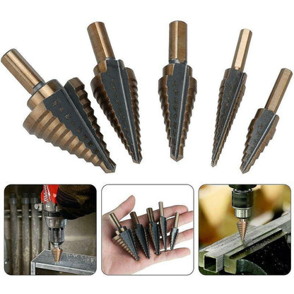 5 pcs Metal Step Drill Bit, 5-35Mm Hss Titanium Conical Triangle Metal Step Cutter For Steel, Wood, Brass, Aluminum, Pvc.