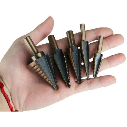 5 pcs Metal Step Drill Bit, 5-35Mm Hss Titanium Conical Triangle Metal Step Cutter For Steel, Wood, Brass, Aluminum, Pvc.