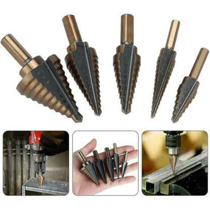 5 pcs Metal Step Drill Bit, 5-35Mm Hss Titanium Conical Triangle Metal Step Cutter For Steel, Wood, Brass, Aluminum, Pvc.
