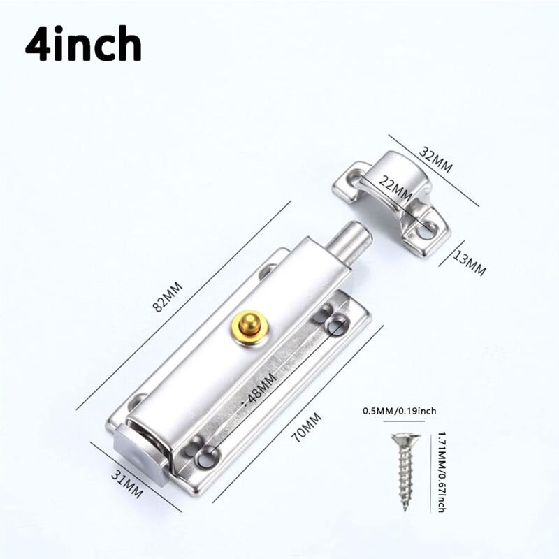 2 pcs Interior Door Lock, Bathroom Door Lock With Spring Knob, Silver, Black Automatic Door Lock 4 Inch/100Mm, For