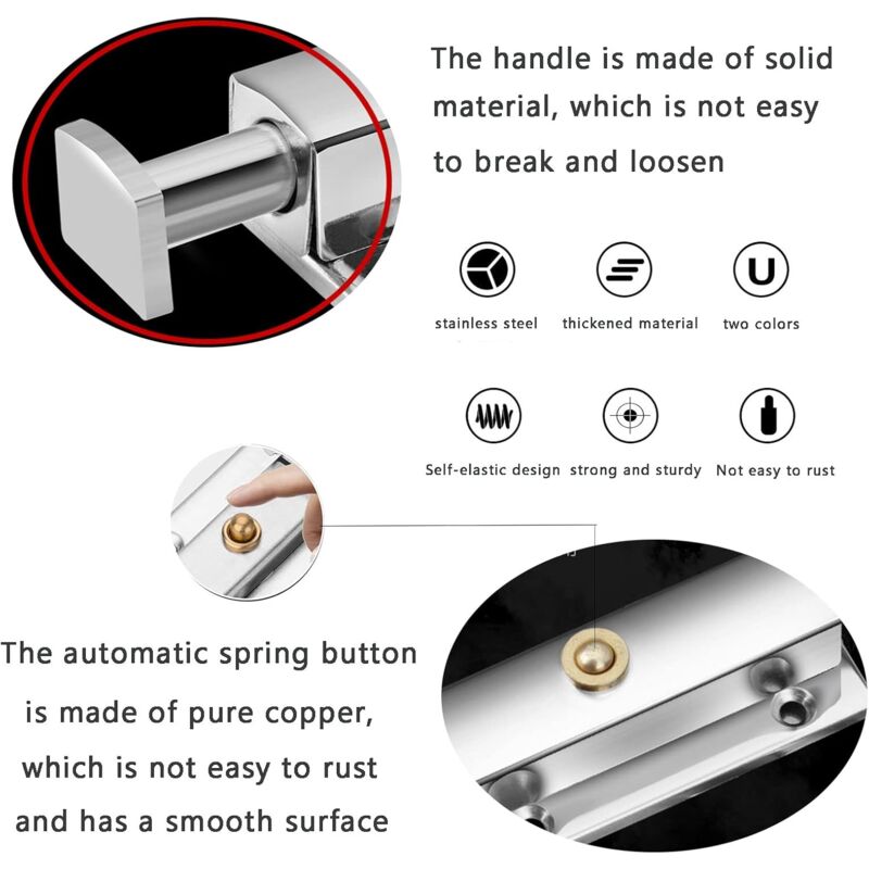 2 pcs Interior Door Lock, Bathroom Door Lock With Spring Knob, Silver, Black Automatic Door Lock 4 Inch/100Mm, For