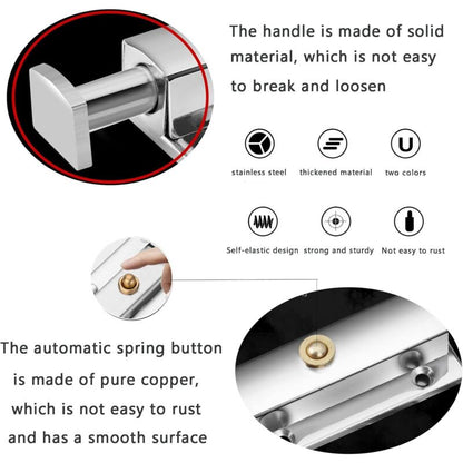 2 pcs Interior Door Lock, Bathroom Door Lock With Spring Knob, Silver, Black Automatic Door Lock 4 Inch/100Mm, For