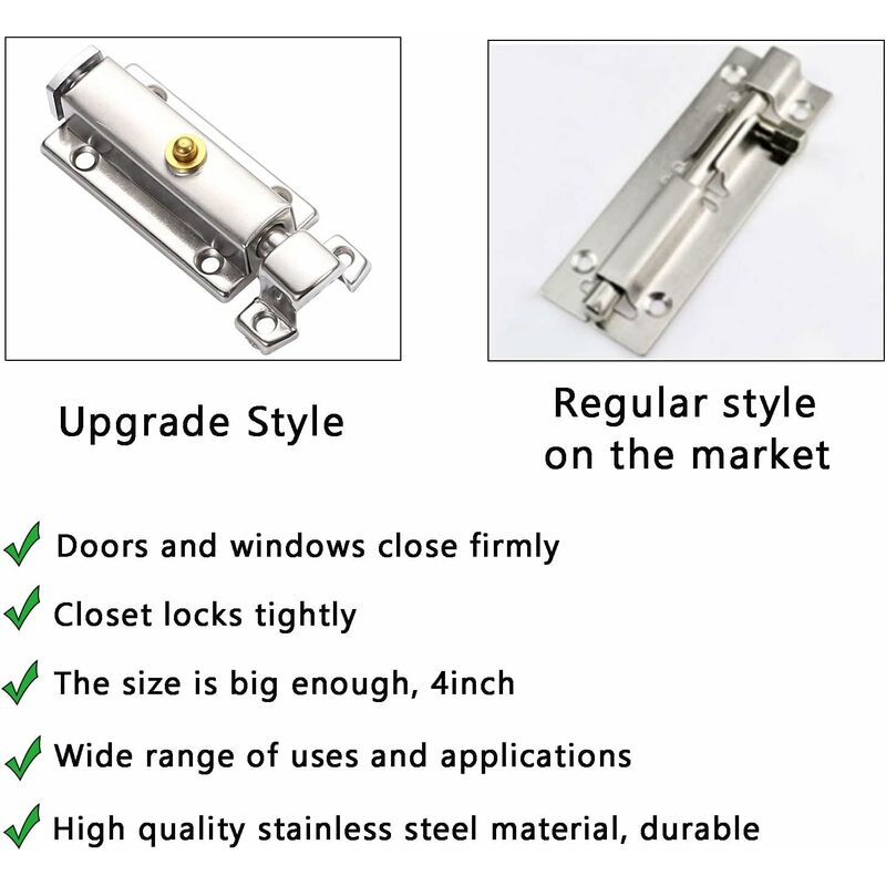 2 pcs Interior Door Lock, Bathroom Door Lock With Spring Knob, Silver, Black Automatic Door Lock 4 Inch/100Mm, For