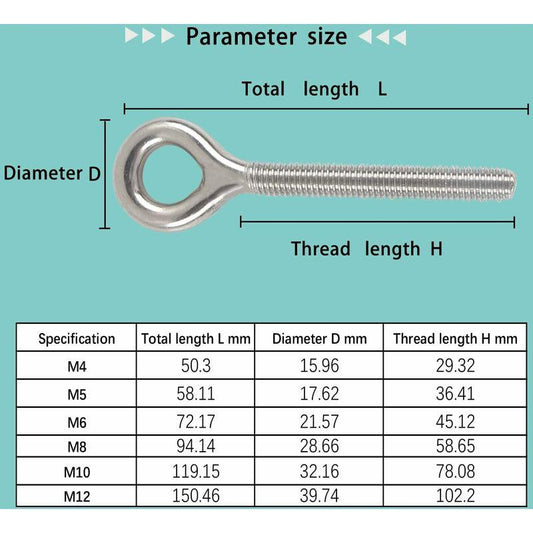 M6 304 Stainless Steel Ring Long Screw Threaded ROd Ring Bolt 10 pcs.