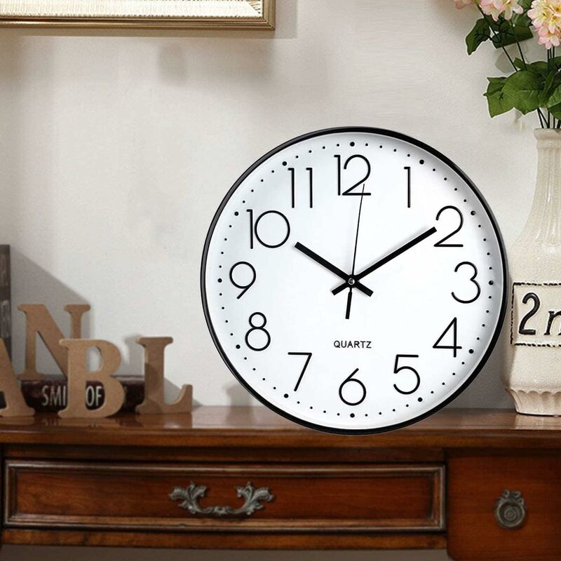 12 Inch Modern Wall Clock, Battery Operated Silent Quartz Kitchen Clock ROund Easy To Read For Home/Office/School,