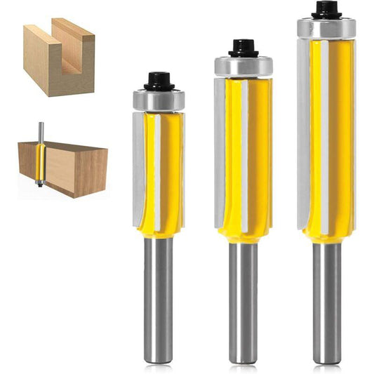 3 pcs ROuter Bit, 4 Flute Shank Copy Cutter With Top Bearing Straight Flush Trim Bit Carbide Woodworking Milling Cutter.