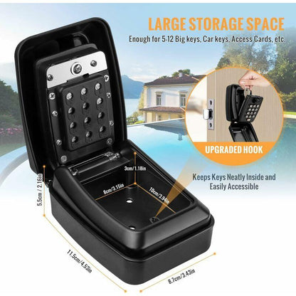 Outdoor Security Key Box, Large Wall Mounted Key Box With 12 Digit Code, Waterproof And Rustproof Security Key Box For.