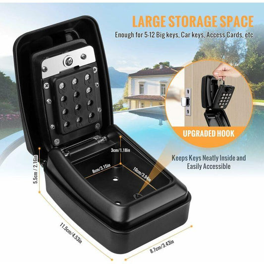 Outdoor Security Key Box, Large Wall Mounted Key Box With 12 Digit Code, Waterproof And Rustproof Security Key Box For.