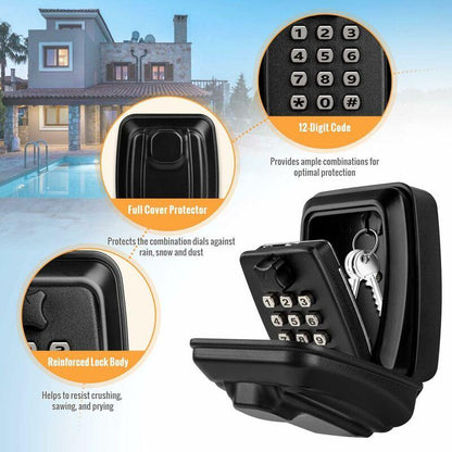 Outdoor Security Key Box, Large Wall Mounted Key Box With 12 Digit Code, Waterproof And Rustproof Security Key Box For.