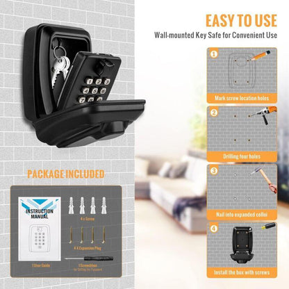 Outdoor Security Key Box, Large Wall Mounted Key Box With 12 Digit Code, Waterproof And Rustproof Security Key Box For.