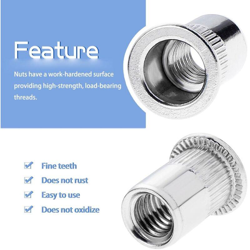 100 pcs M6 Stainless Steel Rivet Nuts Flat Thread Rivet Nuts.