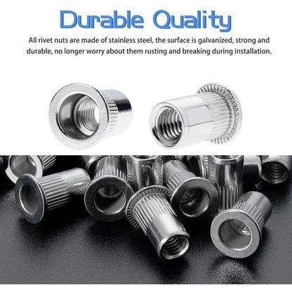 100 pcs M6 Stainless Steel Rivet Nuts Flat Thread Rivet Nuts.