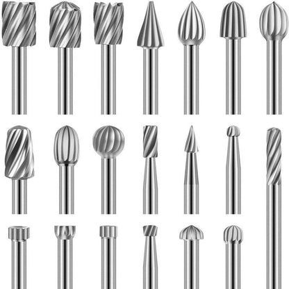 20 pcs ROtary Burr Set, High Speed Steel Carving Tool With 3Mm Grinding Head For Woodworking Carving Engraving Drilling.