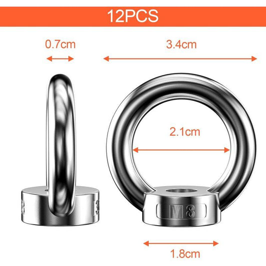 12 pcs Ring Nut, 304 Stainless Steel Ring Nuts, M8 Eye Nut, Eye Nuts, Lifting Rings, Eye Bolt For Lifting Accessories.