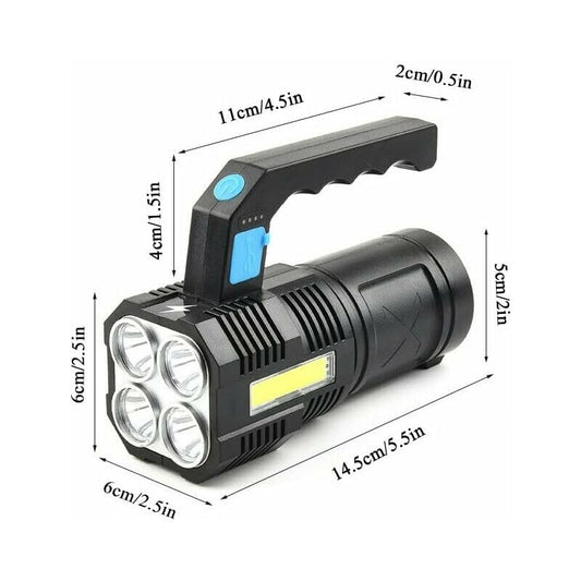Ultra Powerful Rechargeable Cob LED Flashlight Waterproof Work Light 4 Modes Portable Emergency Torch For Hiking.