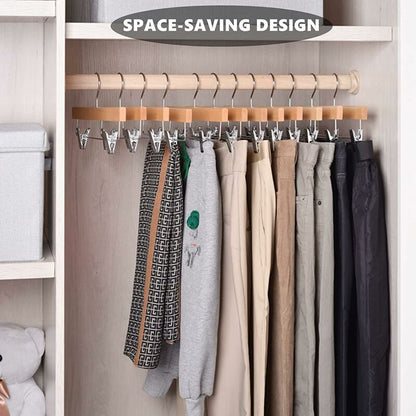 Home 10 Pack 32Cm Natural Wooden Hangers For Pants Skirts Socks Underwear Non-Slip Hangers With Clips