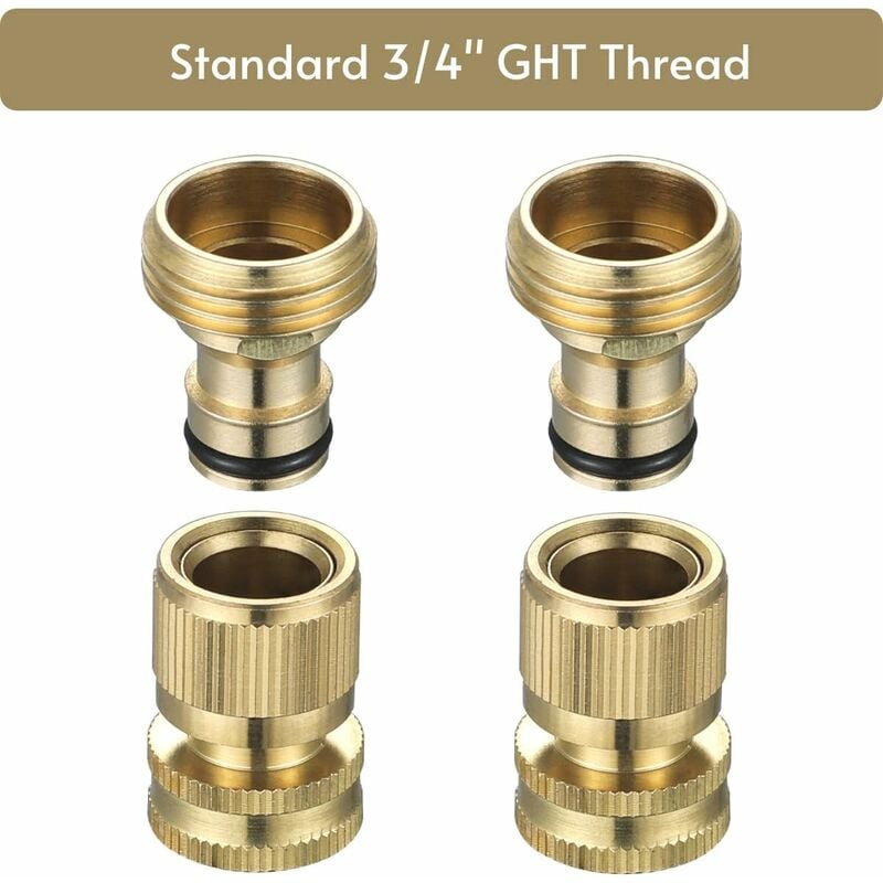 Garden Hose Quick Connect - Quick Connect Garden Hose Connectors, Solid Brass Water Hose Quick Connect, 3/4" Ght, 2 Sets
