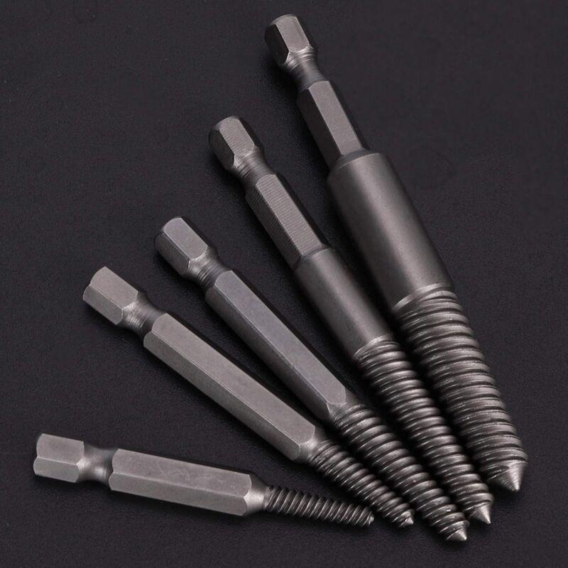Screw Drill Bits, Stud Removal Tool, 5 pcs Broken Screw Extractor Hex Shank Fine Teeth DAmaged Bolt Removal Tool.