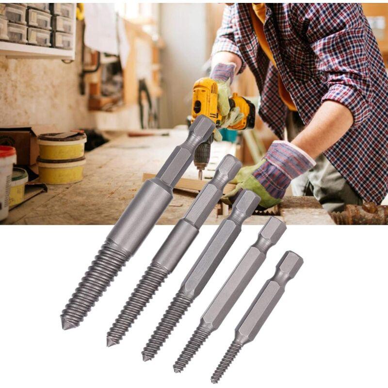 Screw Drill Bits, Stud Removal Tool, 5 pcs Broken Screw Extractor Hex Shank Fine Teeth DAmaged Bolt Removal Tool.