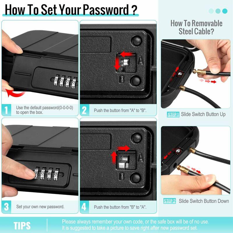 Portable Safe Box Mini Travel Safe Box Waterproof Anti-Theft With Detachable Metal Cable For Home, Office, Hotel,.