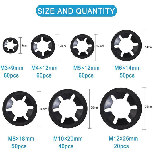 Universal Lock Washers Lock Washer M3 M4 M5 M6 M8 M10 M12 Starlock Washer Quick Push Fasteners Assortment Kit With Box.