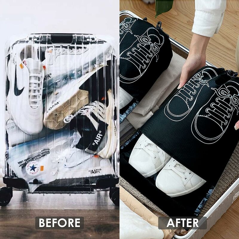 Travel Shoe Bag, Waterproof Dustproof Fleece Shoe Bag Set With Clear Window And Drawstring (32X44Cm) -10 pcs-Black
