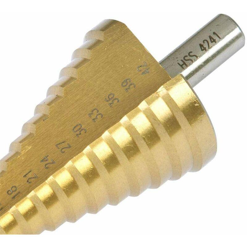 Step Cone Drill Bit - 4-42Mm - 14 Sizes - High Speed Steel ROund Shank Hole Cutter Tool.