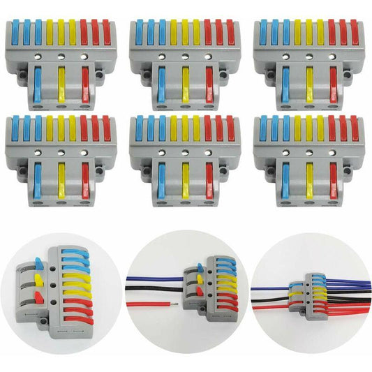 Electrical Connector, 6 pcs 3 In 9 Out Compact Conductor Connector, Cable Terminal Block Quick Spring Connector, With.