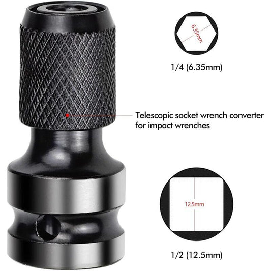 2 pcs Socket Adapters 1/2" Square Drive To 1/4" Impact Wrench Adapter Quick Release Converter For Impact Ratchet Wrench.