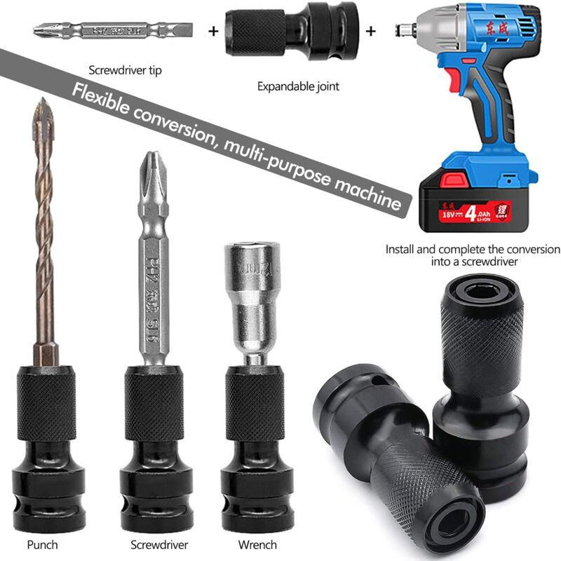 2 pcs Socket Adapters 1/2" Square Drive To 1/4" Impact Wrench Adapter Quick Release Converter For Impact Ratchet Wrench.