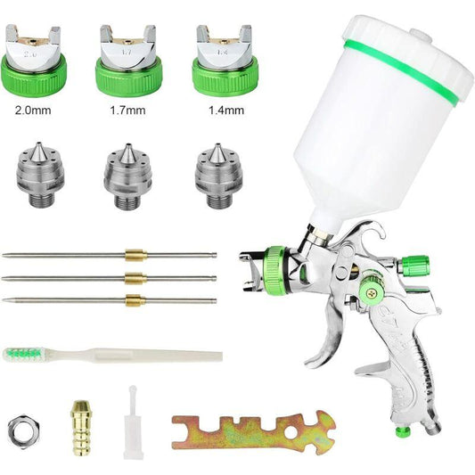 Hvlp Professional Paint Spray Gun 600Cc With 3 Nozzles 1.4Mm 1.7Mm 2.0Mm, Hvlp Gravity Feed Air Spray Gun Car Furniture.