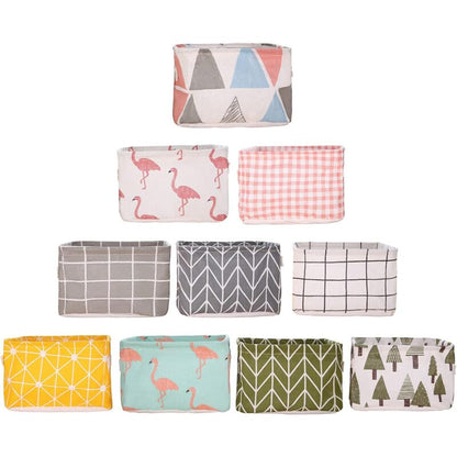 10 Pack Small Foldable Linen Fabric Storage Basket With Handles And Water Repellent Lining, For Shelves And Desk, Toys,