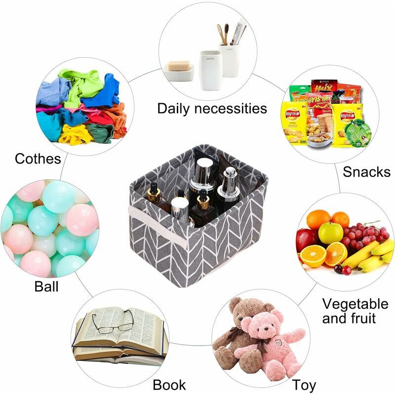 10 Pack Small Foldable Linen Fabric Storage Basket With Handles And Water Repellent Lining, For Shelves And Desk, Toys,