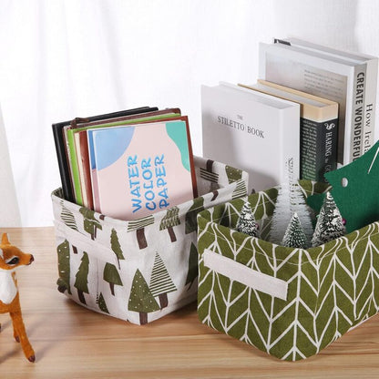 10 Pack Small Foldable Linen Fabric Storage Basket With Handles And Water Repellent Lining, For Shelves And Desk, Toys,
