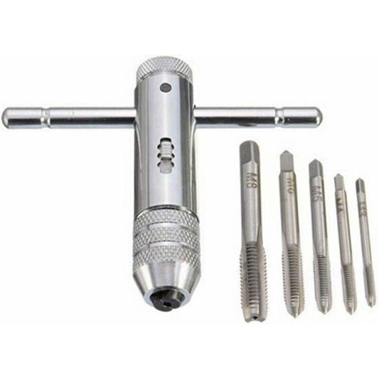 T Bar Handle Ratchet Tap Holder, Adjustable Tap Wrench With 5 pcs M3-M8 3Mm-8Mm Metric T-Shaped Plug Machine Screw.