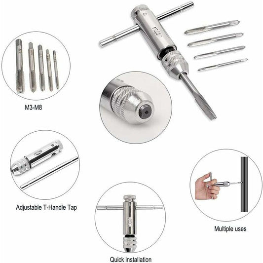 T Bar Handle Ratchet Tap Holder, Adjustable Tap Wrench With 5 pcs M3-M8 3Mm-8Mm Metric T-Shaped Plug Machine Screw.