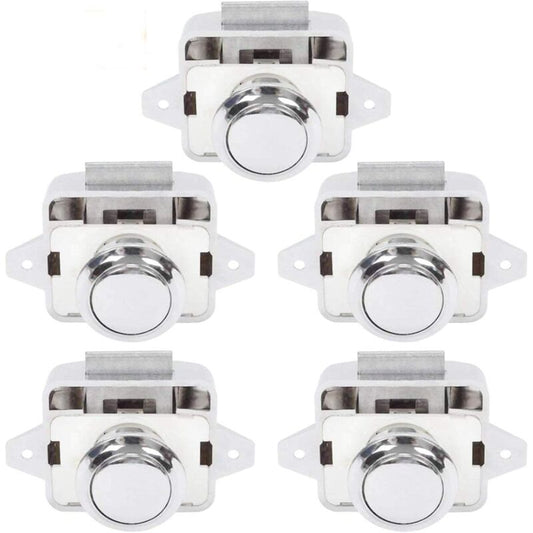 Push Button Camper - Lock Latch Door Closer Cupboard Knob For Rv Motorhome Caravan 5 pcs Silver.